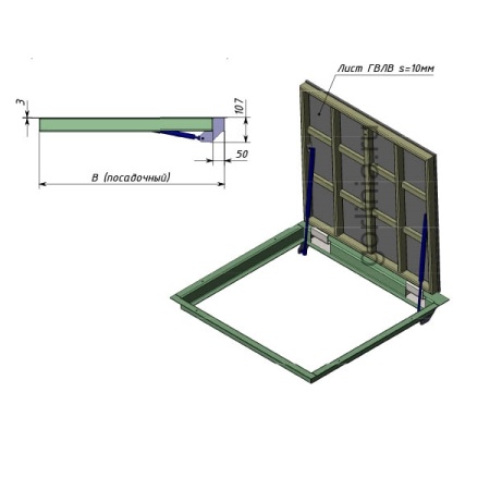 Люк в подвал Булат - схема с установочными размерами